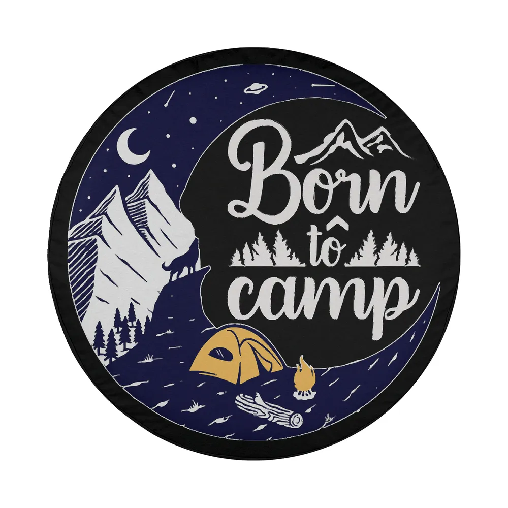 Born to Camp design with mountain, moon, tent, campfire for spare tire cover