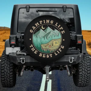mountain moon tent campfire camping scene spare tire cover no camera hole