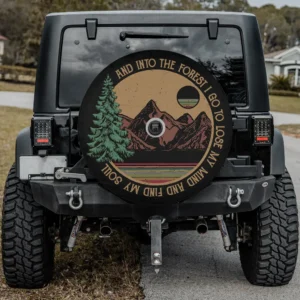 mountain pine forest sunset camping spare tire cover with camera hole for Jeep RV SUV