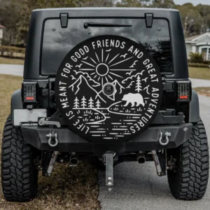 mountain river bear adventure camping spare tire cover with backup camera hole