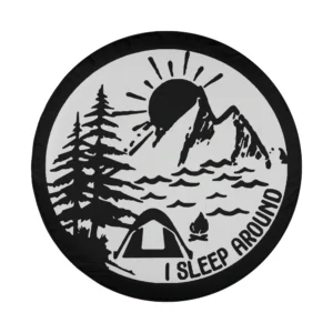 mountain sun camper tent funny camping spare tire cover graphic