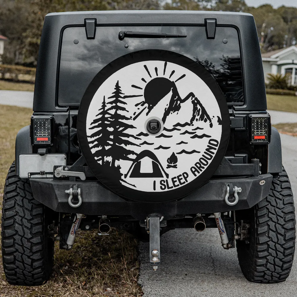 mountain sun camper tent funny camping spare tire cover with camera hole