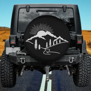 mountain sunrise pine forest camping spare tire cover no camera hole for Jeep RV