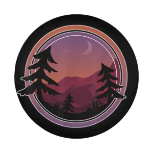 Retro mountain sunset and pine trees design for camping spare tire cover