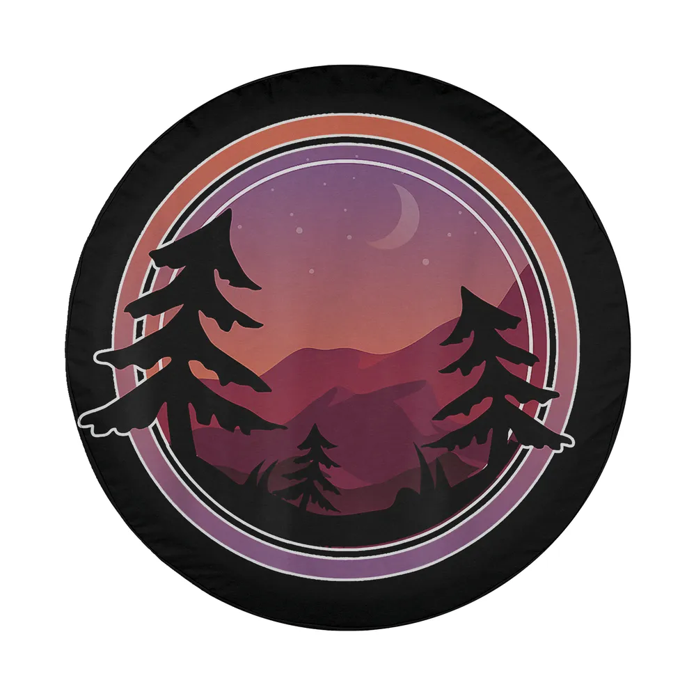 Retro mountain sunset and pine trees design for camping spare tire cover