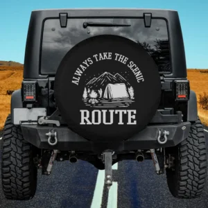 mountain tent campfire camping scenic route spare tire cover without camera hole for Jeep, SUV, RV