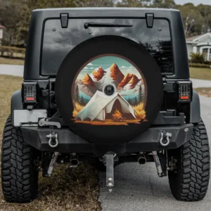 mountain tent campfire camping spare tire cover with backup camera hole for Jeep