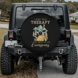 Mountain tent camping scene therapy quote spare tire cover with camera hole