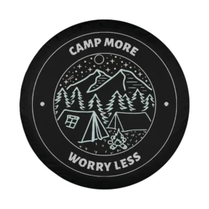 mountain tents campfire camping scene line art design for spare tire cover