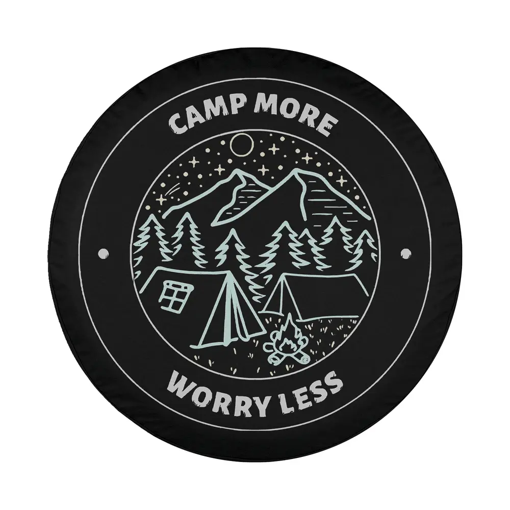 mountain tents campfire camping scene line art design for spare tire cover