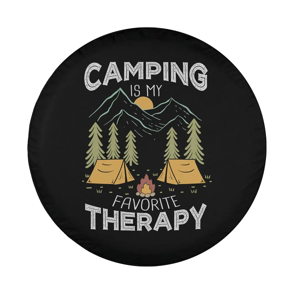 mountain tents campfire camping therapy quote design for spare tire cover