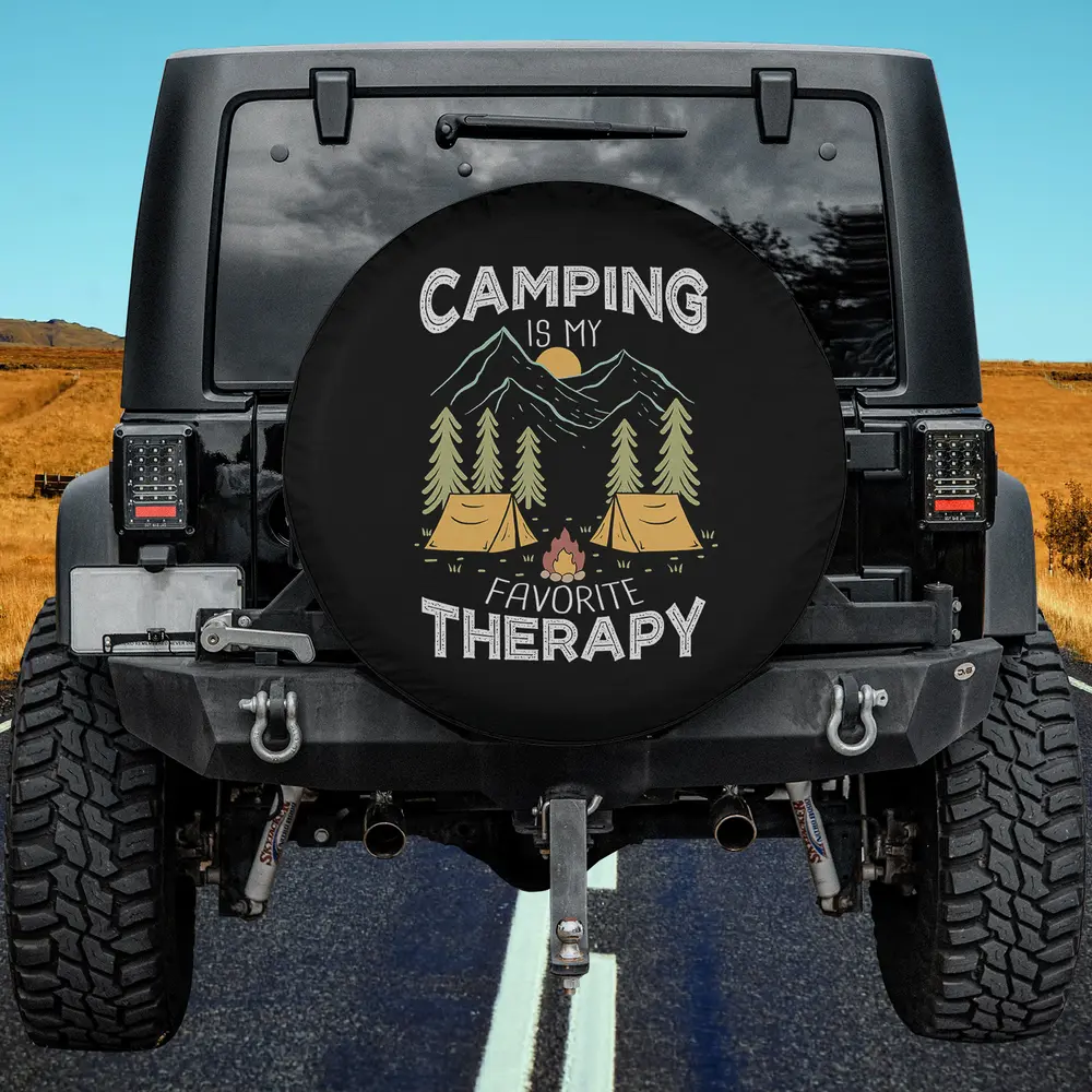 mountain tents campfire camping therapy quote spare tire cover no camera hole for Jeep SUV RV
