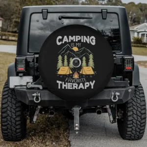 mountain tents campfire camping therapy quote spare tire cover with camera hole for Jeep SUV RV