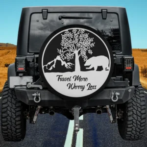 mountain tree bear travel more worry less camping spare tire cover no camera hole for Jeep RV SUV