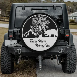 mountain tree bear travel more worry less camping spare tire cover with camera hole for Jeep RV SUV