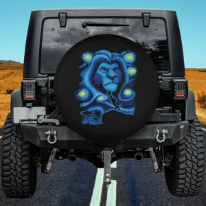 Mufasa starry midnight pride rock spare tire cover on Jeep with no camera hole