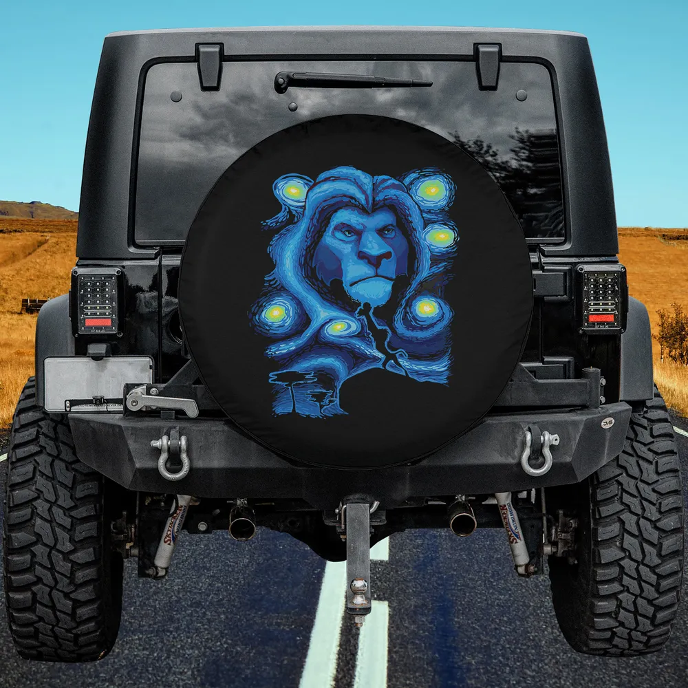 Mufasa starry midnight pride rock spare tire cover on Jeep with no camera hole