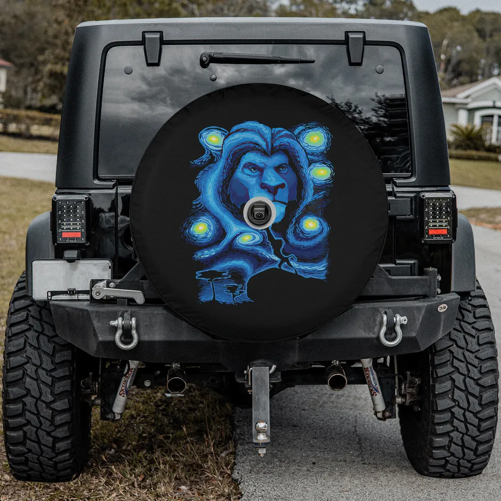 Mufasa starry midnight pride rock spare tire cover with camera hole for Jeep