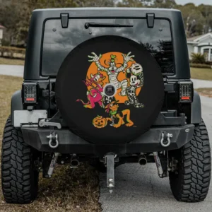 Mummy Goofy and Pirate Pluto Disney Halloween spare tire cover with camera hole