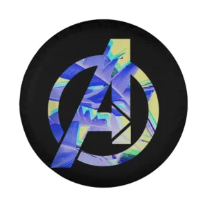 neon tropical palm Avengers logo design for spare tire cover