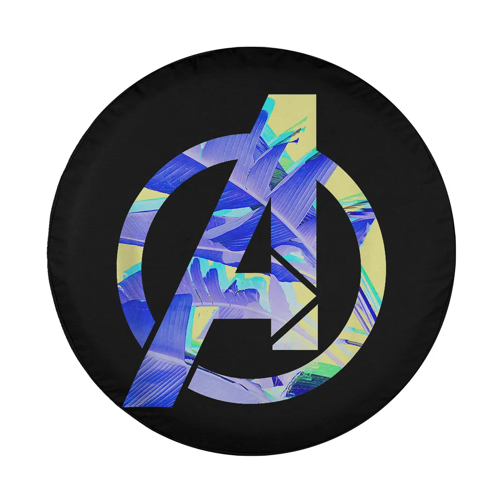 neon tropical palm Avengers logo design for spare tire cover