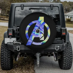 neon tropical palm Avengers logo spare tire cover with camera hole