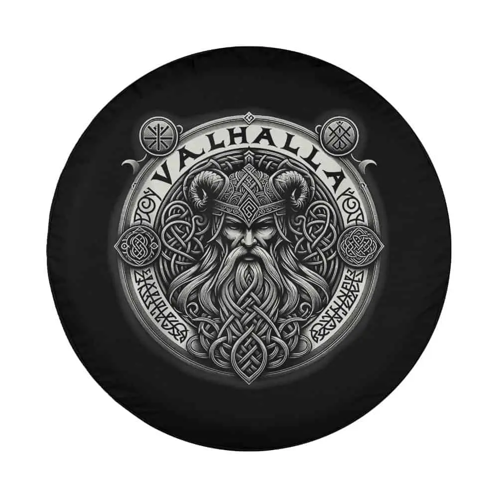 Odin mask runes Norse compass Viking design for spare tire cover