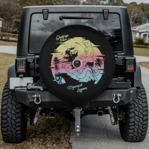 Pastel mermaid and pirate ship Disney Peter Pan spare tire cover with camera hole