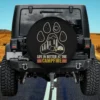 Paw print campfire camper camping spare tire cover with tent and trailer design, no camera hole