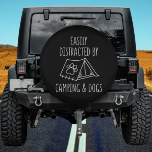 Paw print tent camping dogs spare tire cover on Jeep with no camera hole