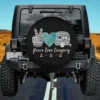 Peace sign, heart, and camper trailer boho art spare tire cover for Jeep and RV, no camera hole