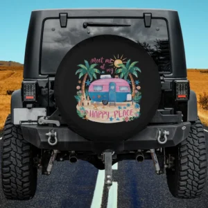 Pink camper palm trees beach spare tire cover without camera hole on Jeep