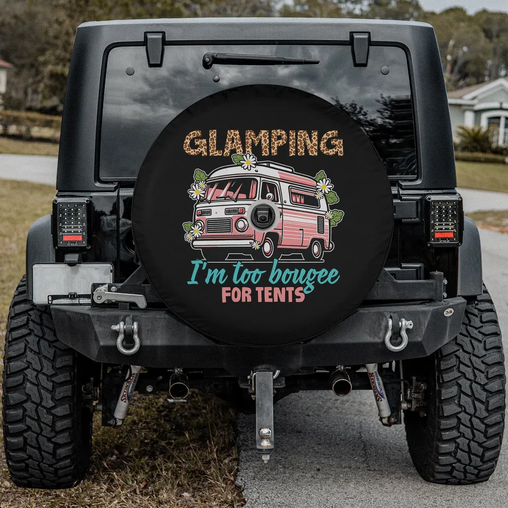 Pink camper van daisy flower glamping spare tire cover with backup camera hole option