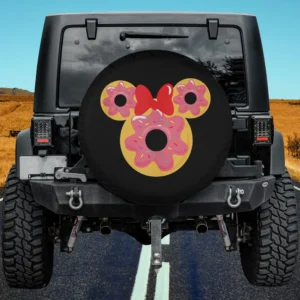 Pink donut Minnie ears with red bow spare tire cover for Jeep or SUV, no camera hole