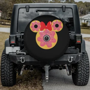 Pink donut Minnie ears red bow spare tire cover with backup camera hole for Jeep Wrangler