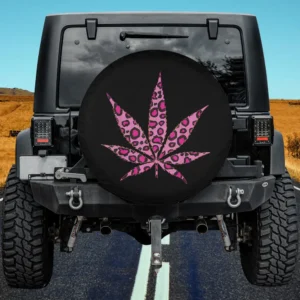 Pink leopard print cannabis leaf spare tire cover for Mercedes G-Wagon with no camera hole