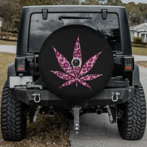 Pink leopard print cannabis leaf spare tire cover for Mercedes G-Wagon with camera hole
