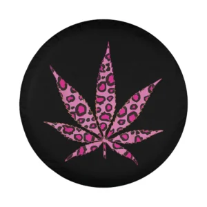 Pink leopard print cannabis leaf graphic design for Mercedes G-Wagon tire cover