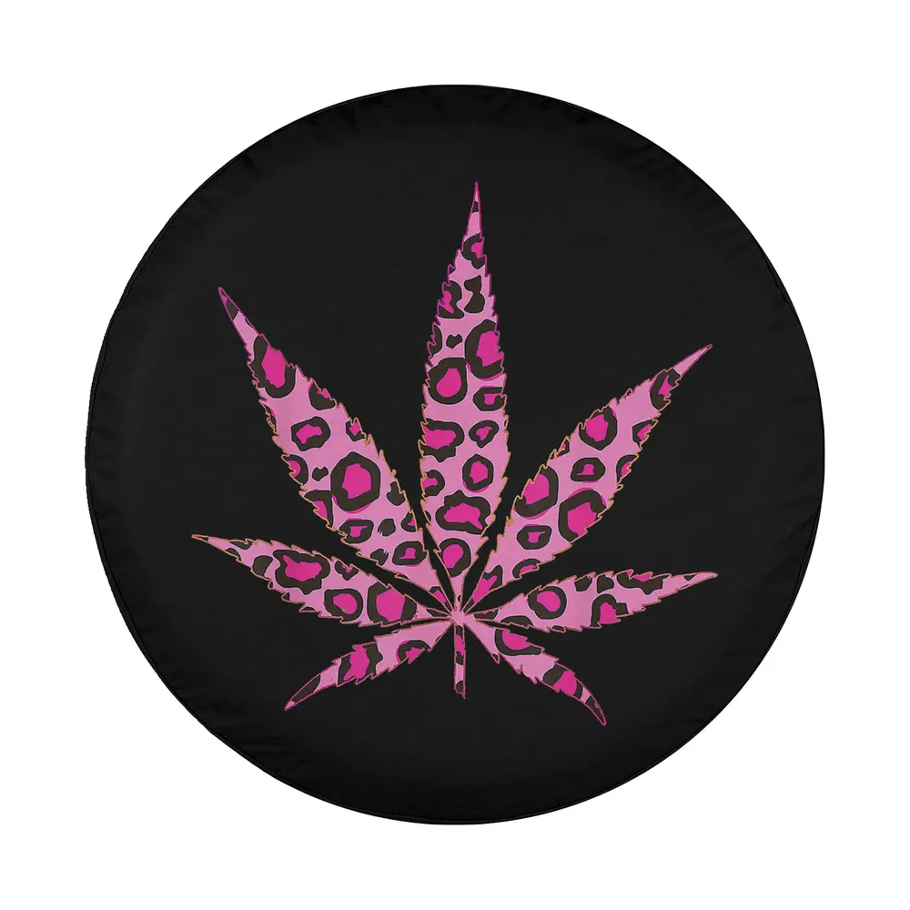 Pink leopard print cannabis leaf graphic design for Mercedes G-Wagon tire cover