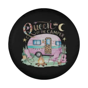Pink retro camper campfire queen of the camper design illustration