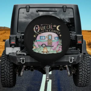 Pink retro camper campfire queen of the camper spare tire cover with no camera hole