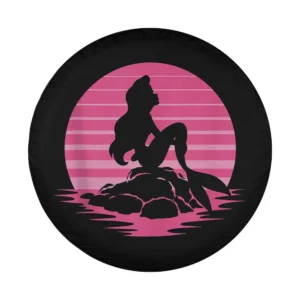 Pink retro sunset Ariel silhouette Disney design for spare tire cover