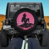 Pink retro sunset Ariel silhouette Disney spare tire cover with no camera hole