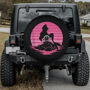 Pink retro sunset Ariel silhouette Disney spare tire cover with camera hole option