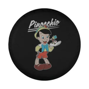 Pinocchio and Jiminy Cricket Disney movie spare tire cover design closeup