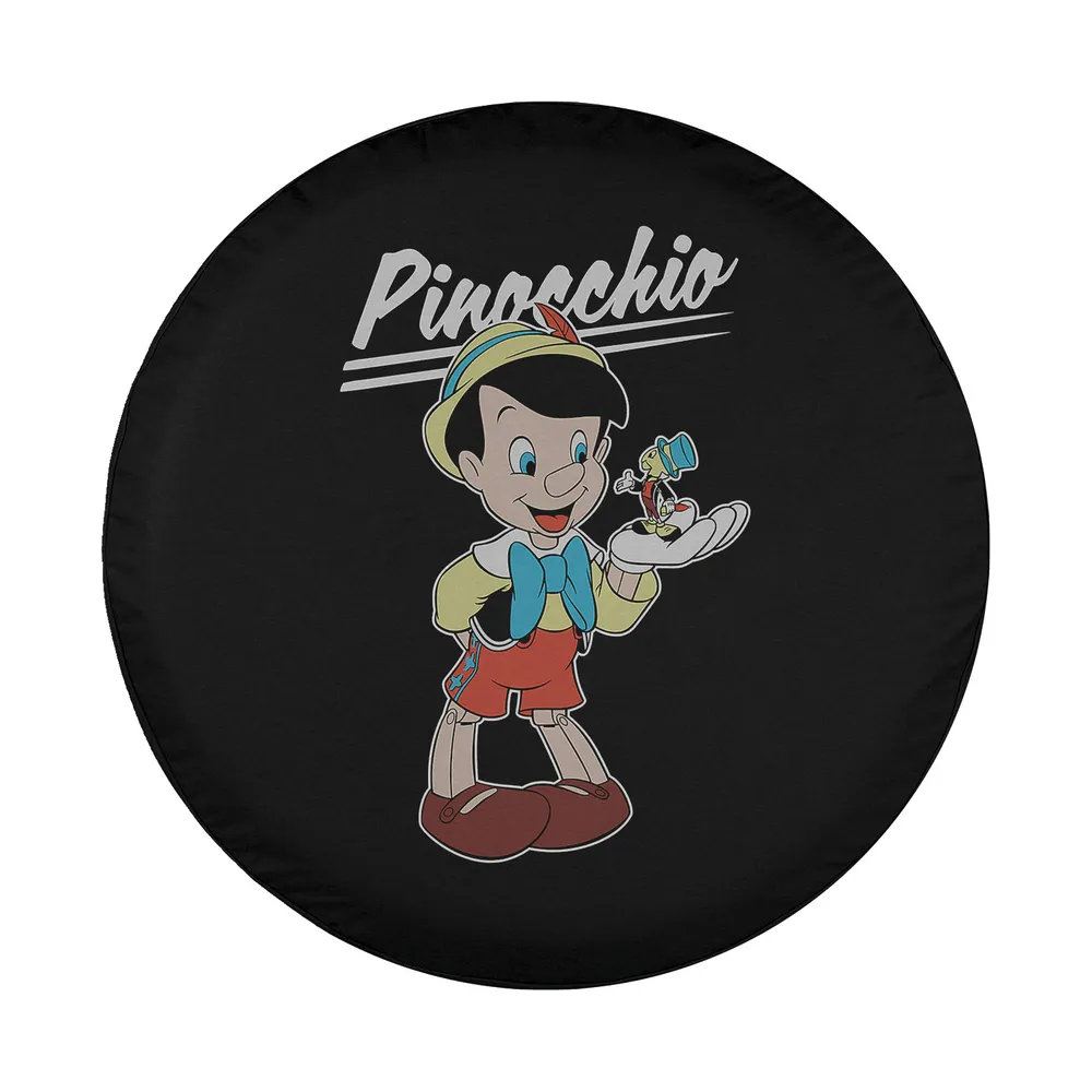 Pinocchio and Jiminy Cricket Disney movie spare tire cover design closeup