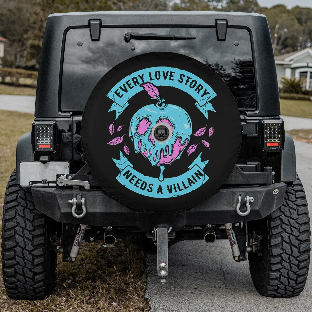poison apple skull banner disney villains spare tire cover with camera hole