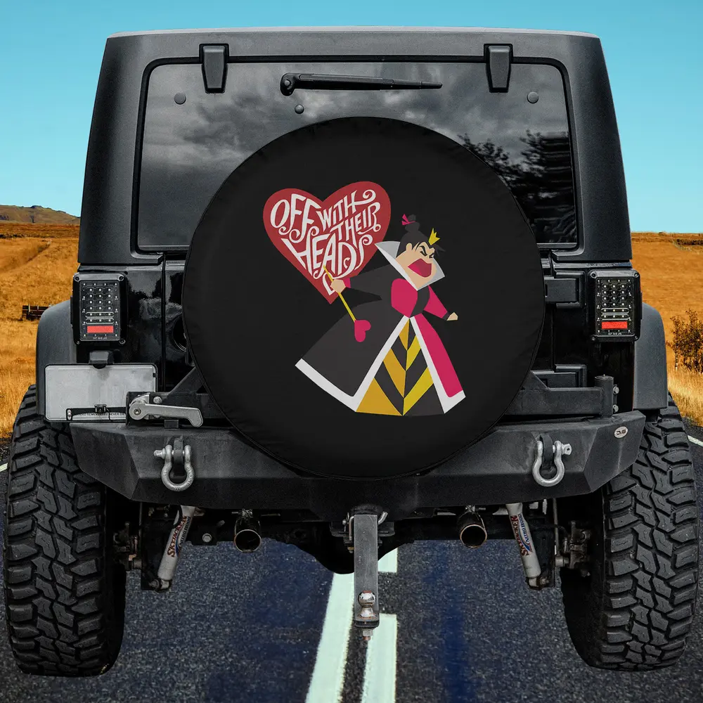 Queen of Hearts with heart speech bubble Alice in Wonderland spare tire cover no camera hole