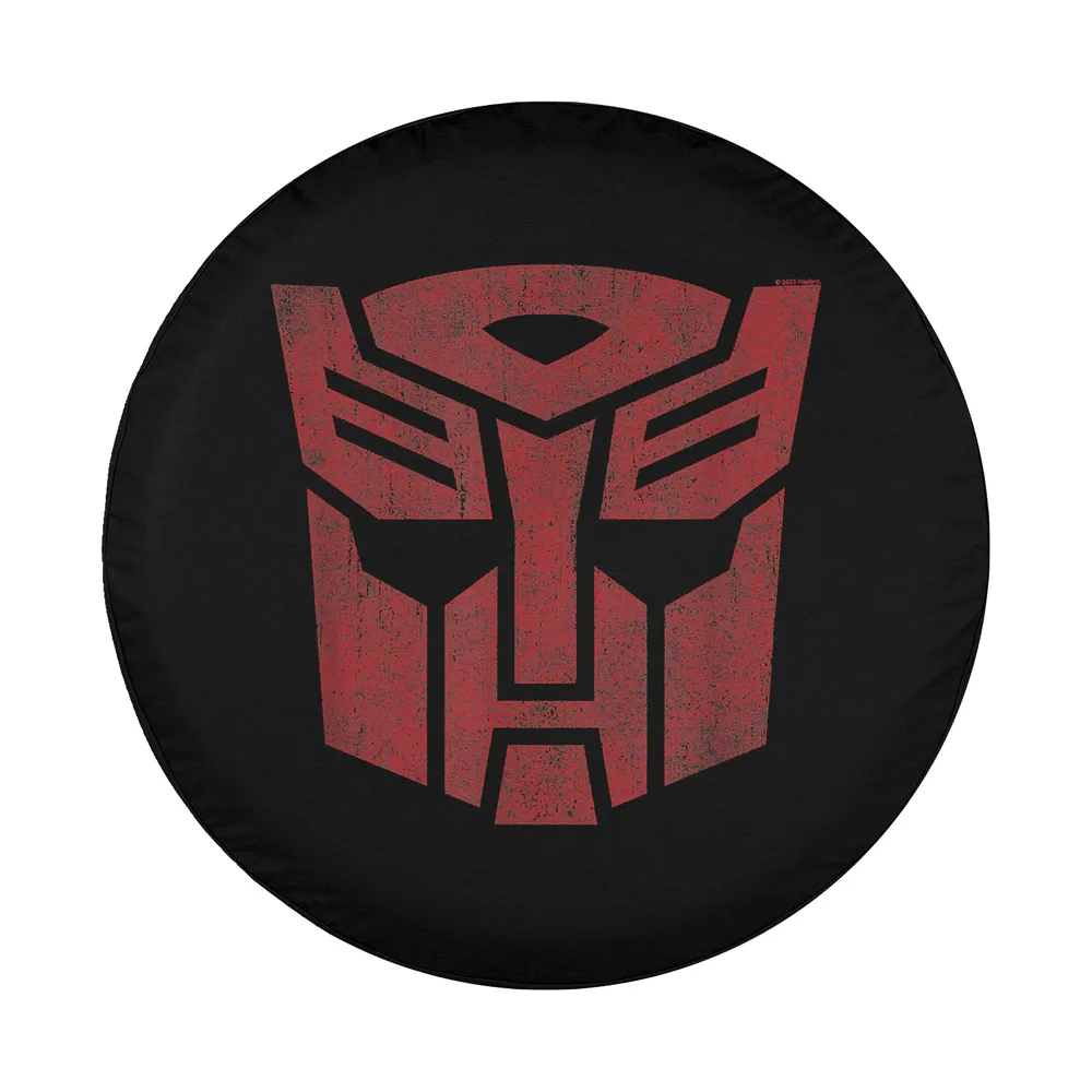 Red distressed Autobots logo Transformers classic design on spare tire cover