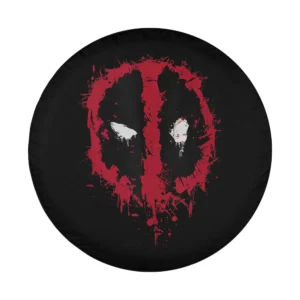 Red paint splatter Deadpool face logo design only for spare tire cover